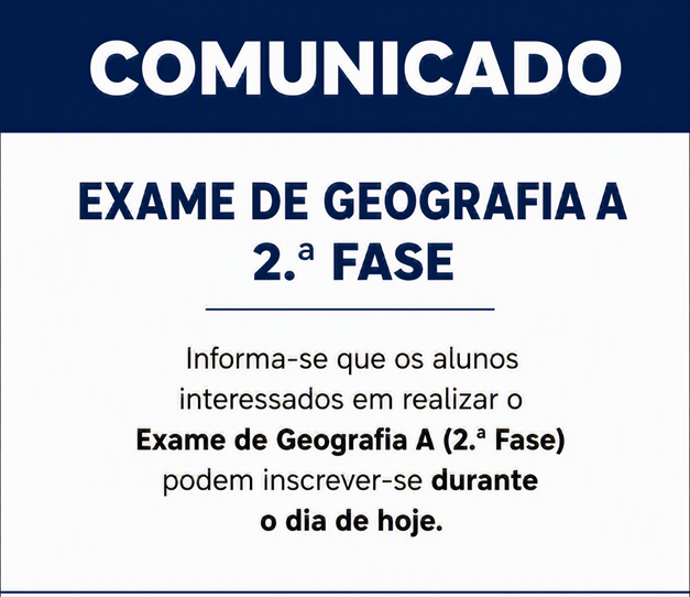 Comunicado exame geografiaA 2fase