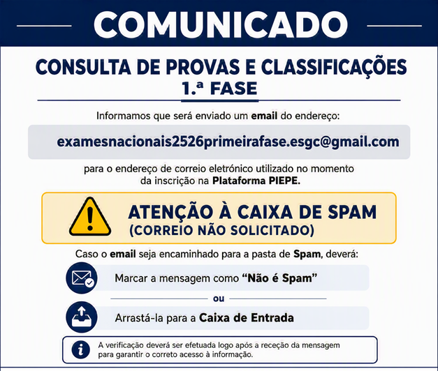 Comunicado exames spam