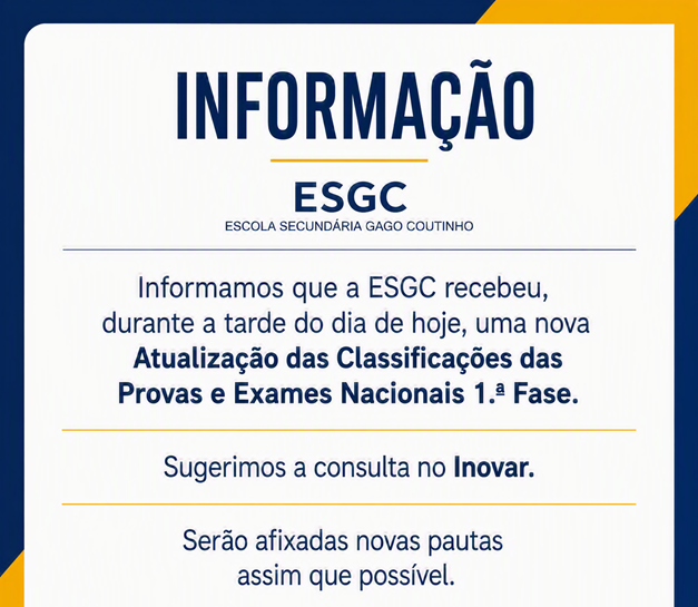 Informacao atualizacao classificacoes exames 1fase